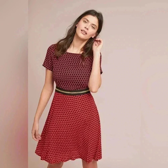Anthropologie Maeve Amici Bunny Print Fit & Flare Mini Dress Novelty Preppy 12 - Picture 1 of 15